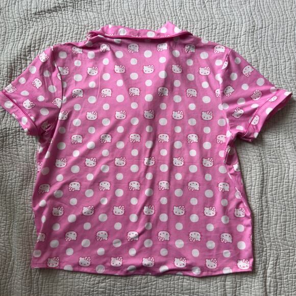 Hello Kitty Sleep Shirt Pink Print Collared Button Up Short Sleeve Size M - Picture 4 of 6